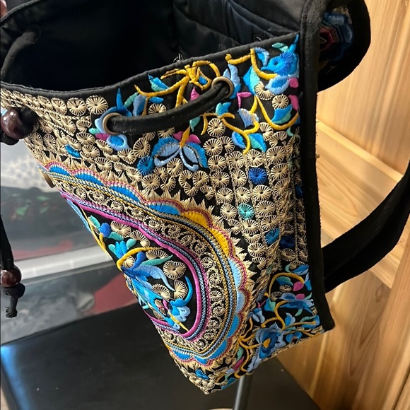 Vibrant Multi-Color Embroidered Backpack with Bird and Floral Design - Picture 5 of 12